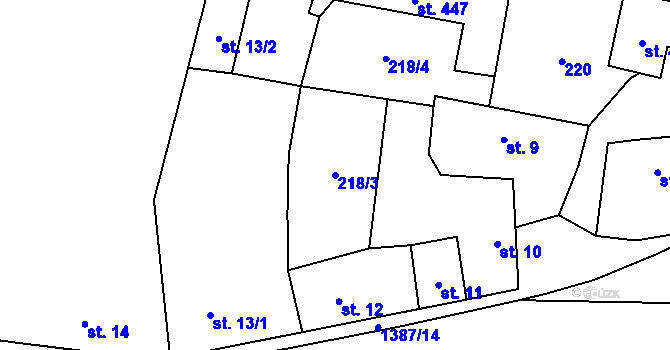 Parcela st. 218/3 v KÚ Radomyšl, Katastrální mapa
