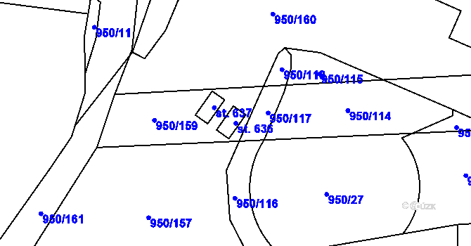 Parcela st. 636 v KÚ Radomyšl, Katastrální mapa
