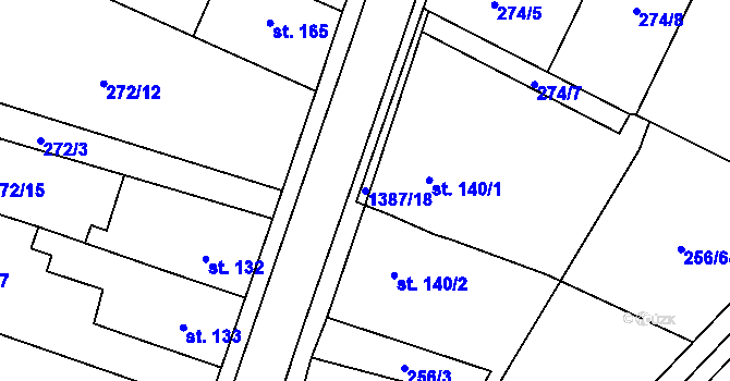 Parcela st. 1387/18 v KÚ Radomyšl, Katastrální mapa
