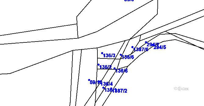 Parcela st. 136/3 v KÚ Kaletice, Katastrální mapa