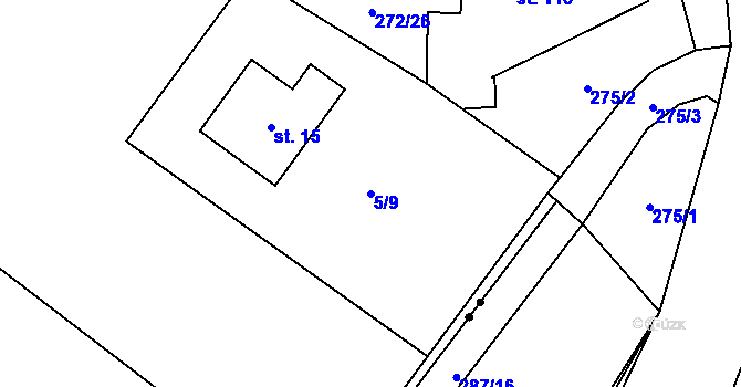 Parcela st. 5/9 v KÚ Kaletice, Katastrální mapa