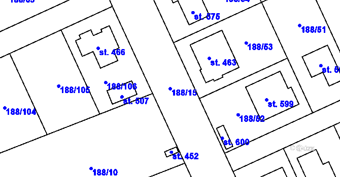 Parcela st. 188/15 v KÚ Radonice u Prahy, Katastrální mapa