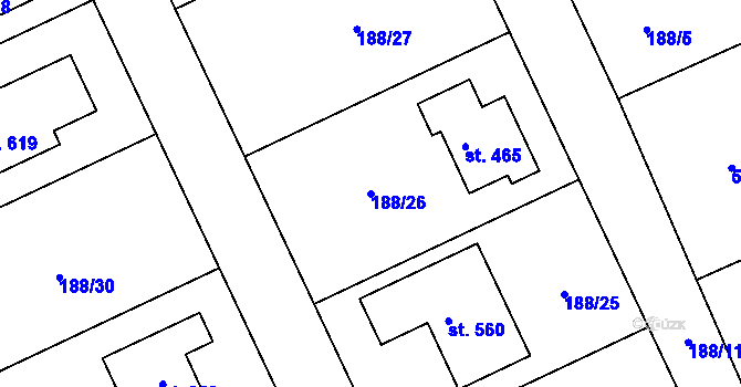 Parcela st. 188/26 v KÚ Radonice u Prahy, Katastrální mapa