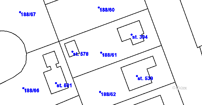 Parcela st. 188/61 v KÚ Radonice u Prahy, Katastrální mapa