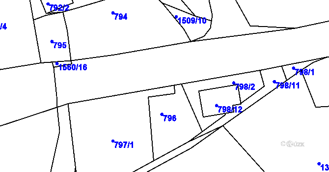 Parcela st. 797/2 v KÚ Radonice u Milavčí, Katastrální mapa