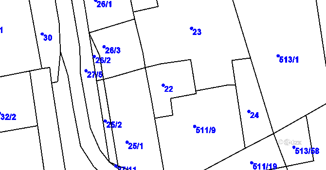Parcela st. 22 v KÚ Radonice u Kadaně, Katastrální mapa