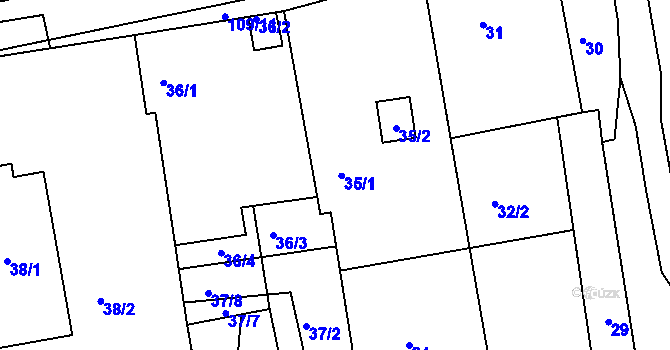 Parcela st. 35 v KÚ Radonice u Kadaně, Katastrální mapa