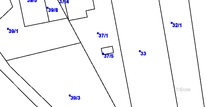 Parcela st. 37/5 v KÚ Radonice u Kadaně, Katastrální mapa