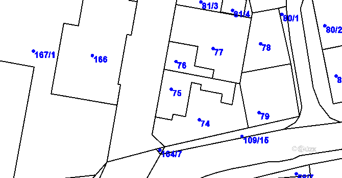 Parcela st. 75 v KÚ Radonice u Kadaně, Katastrální mapa