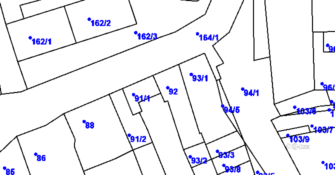 Parcela st. 92 v KÚ Radonice u Kadaně, Katastrální mapa