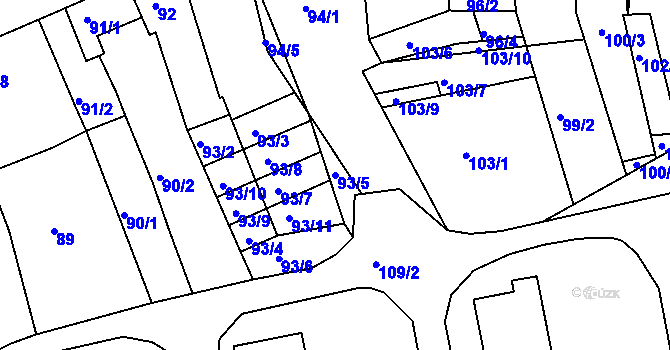 Parcela st. 93/5 v KÚ Radonice u Kadaně, Katastrální mapa