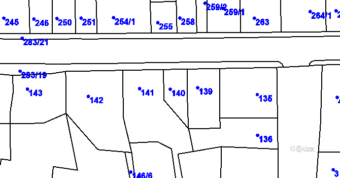 Parcela st. 140 v KÚ Radonice u Kadaně, Katastrální mapa