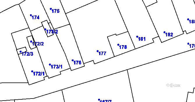 Parcela st. 177 v KÚ Radonice u Kadaně, Katastrální mapa