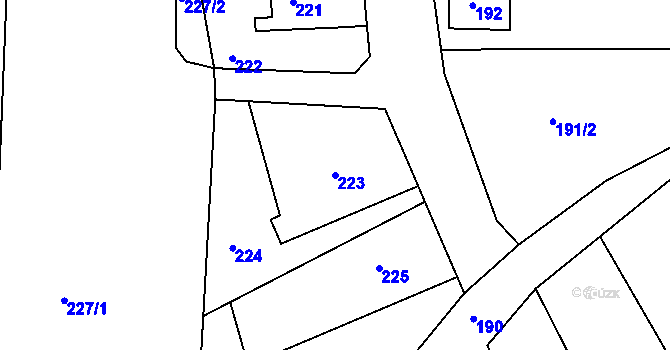 Parcela st. 223 v KÚ Radonice u Kadaně, Katastrální mapa