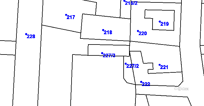 Parcela st. 227/3 v KÚ Radonice u Kadaně, Katastrální mapa