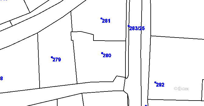 Parcela st. 280 v KÚ Radonice u Kadaně, Katastrální mapa