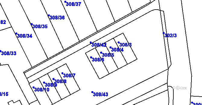 Parcela st. 308/5 v KÚ Radonice u Kadaně, Katastrální mapa
