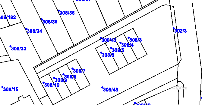 Parcela st. 308/6 v KÚ Radonice u Kadaně, Katastrální mapa