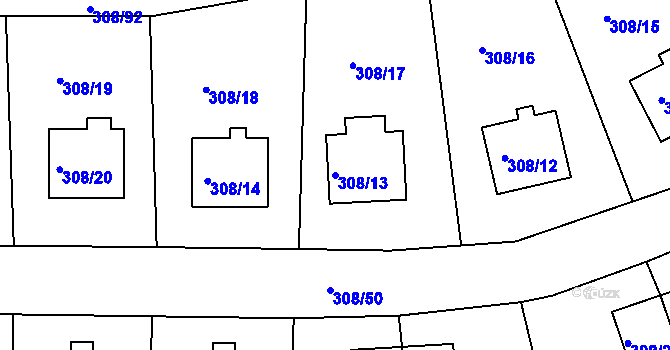 Parcela st. 308/13 v KÚ Radonice u Kadaně, Katastrální mapa