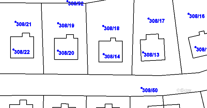 Parcela st. 308/14 v KÚ Radonice u Kadaně, Katastrální mapa