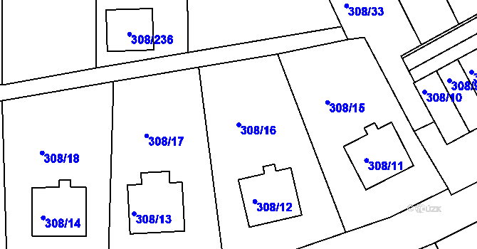 Parcela st. 308/16 v KÚ Radonice u Kadaně, Katastrální mapa