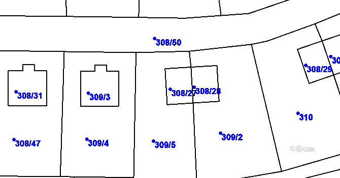 Parcela st. 308/27 v KÚ Radonice u Kadaně, Katastrální mapa