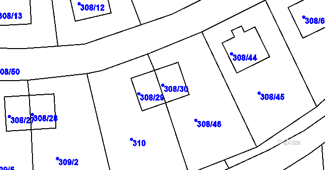 Parcela st. 308/30 v KÚ Radonice u Kadaně, Katastrální mapa