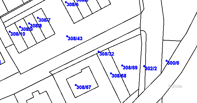 Parcela st. 308/32 v KÚ Radonice u Kadaně, Katastrální mapa