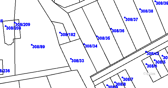 Parcela st. 308/34 v KÚ Radonice u Kadaně, Katastrální mapa