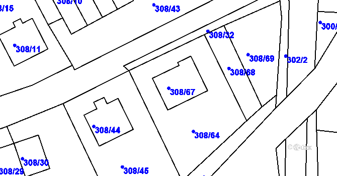 Parcela st. 308/67 v KÚ Radonice u Kadaně, Katastrální mapa