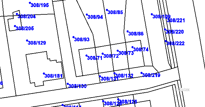 Parcela st. 308/72 v KÚ Radonice u Kadaně, Katastrální mapa