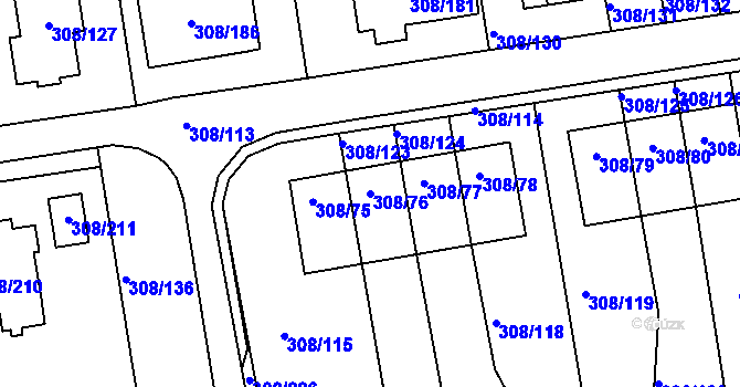 Parcela st. 308/76 v KÚ Radonice u Kadaně, Katastrální mapa