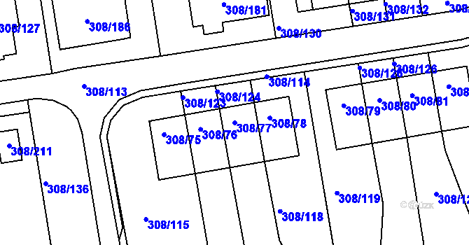 Parcela st. 308/77 v KÚ Radonice u Kadaně, Katastrální mapa
