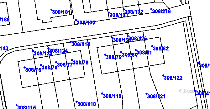 Parcela st. 308/79 v KÚ Radonice u Kadaně, Katastrální mapa