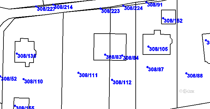 Parcela st. 308/83 v KÚ Radonice u Kadaně, Katastrální mapa