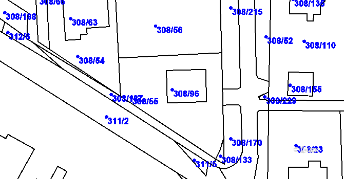 Parcela st. 308/96 v KÚ Radonice u Kadaně, Katastrální mapa