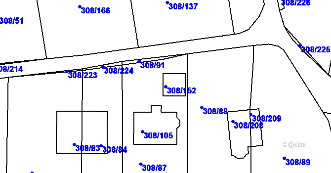 Parcela st. 308/152 v KÚ Radonice u Kadaně, Katastrální mapa