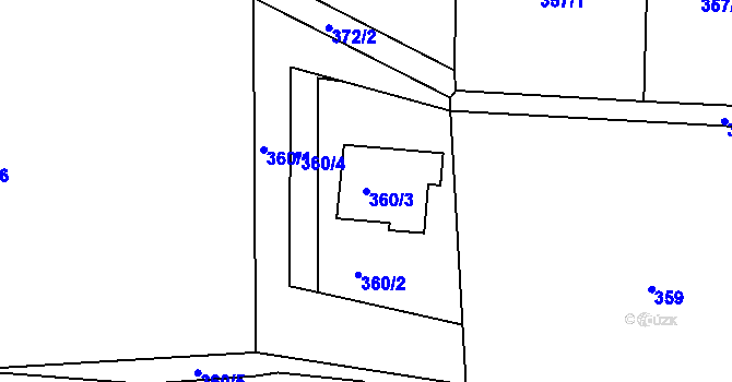 Parcela st. 360/3 v KÚ Radonice u Kadaně, Katastrální mapa