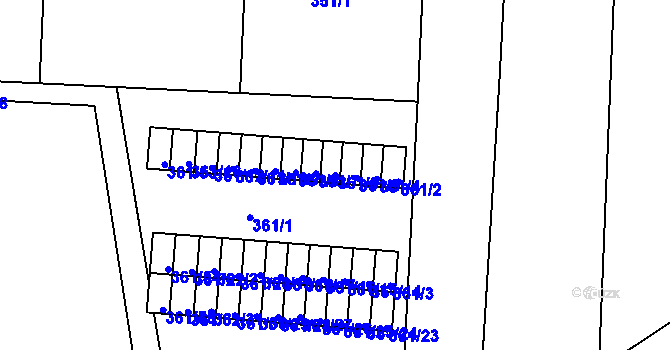 Parcela st. 361/6 v KÚ Radonice u Kadaně, Katastrální mapa