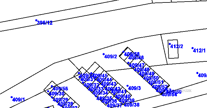 Parcela st. 409/2 v KÚ Radonice u Kadaně, Katastrální mapa