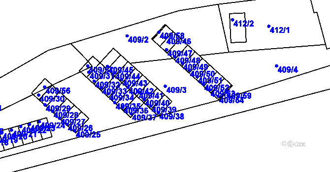 Parcela st. 409/3 v KÚ Radonice u Kadaně, Katastrální mapa