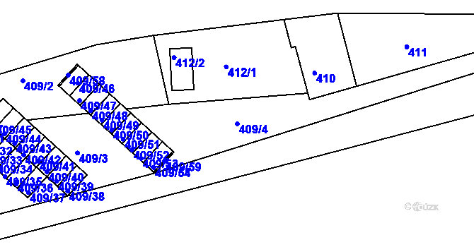 Parcela st. 409/4 v KÚ Radonice u Kadaně, Katastrální mapa