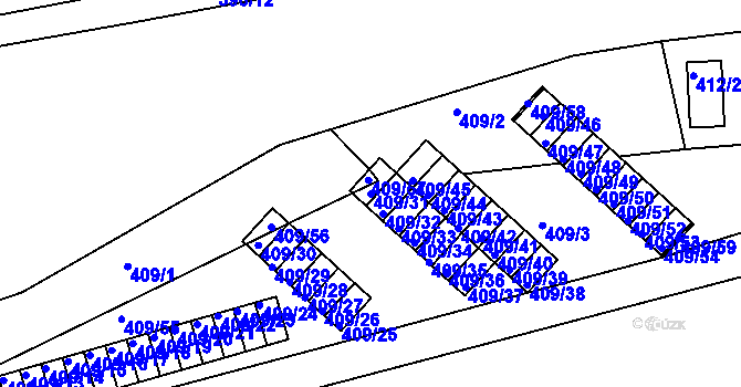 Parcela st. 409/31 v KÚ Radonice u Kadaně, Katastrální mapa