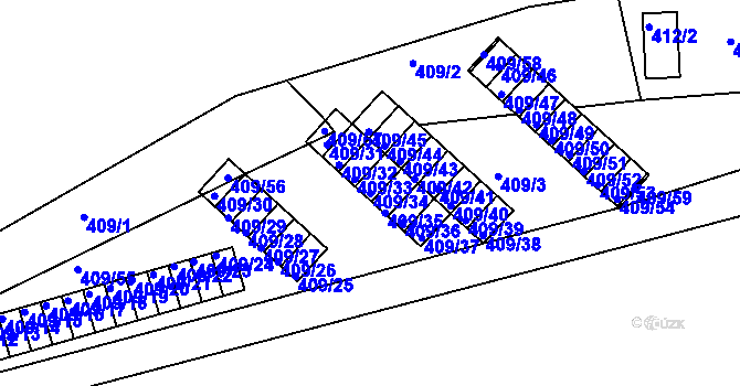 Parcela st. 409/34 v KÚ Radonice u Kadaně, Katastrální mapa