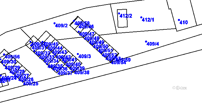 Parcela st. 409/52 v KÚ Radonice u Kadaně, Katastrální mapa