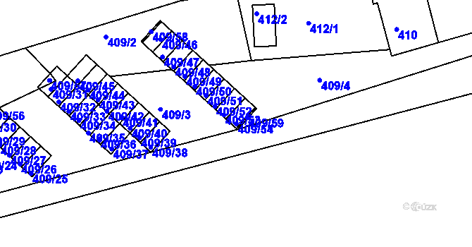 Parcela st. 409/54 v KÚ Radonice u Kadaně, Katastrální mapa