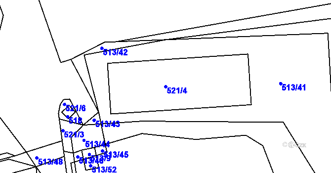Parcela st. 521/4 v KÚ Radonice u Kadaně, Katastrální mapa