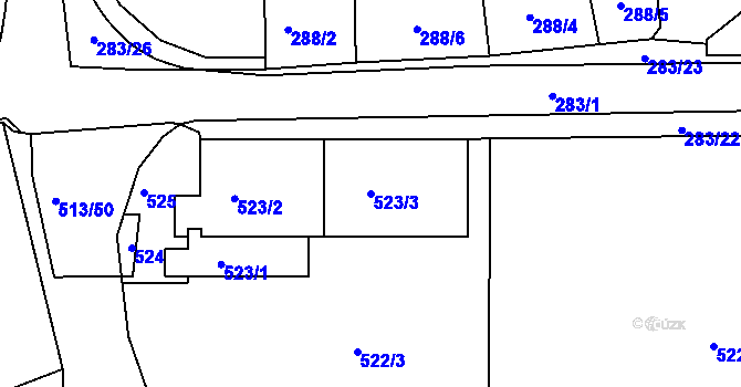 Parcela st. 523/3 v KÚ Radonice u Kadaně, Katastrální mapa