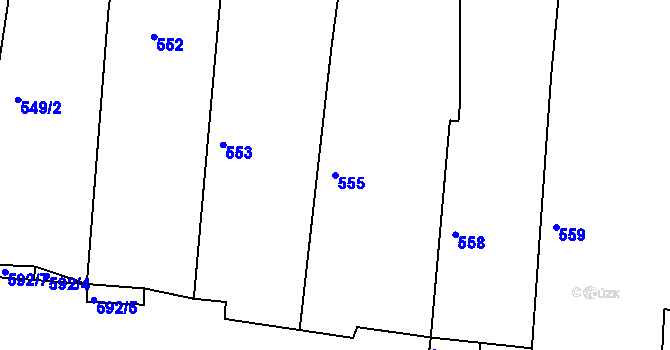 Parcela st. 555 v KÚ Radonice u Kadaně, Katastrální mapa