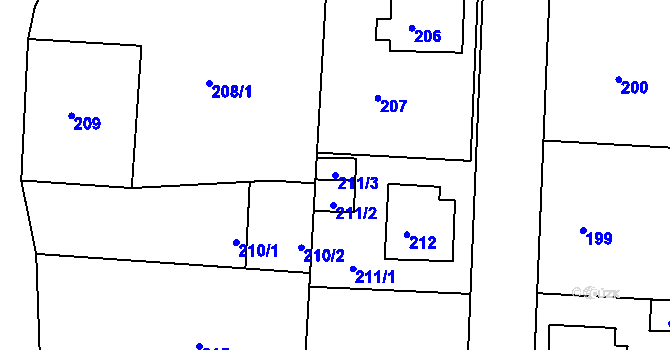 Parcela st. 211/3 v KÚ Radonice u Kadaně, Katastrální mapa
